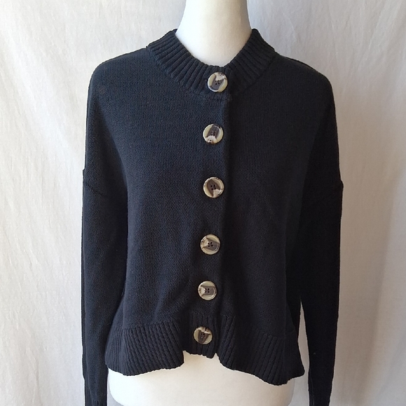 Quince 100% Organic Cotton Cropped Cardigan Black S - Picture 4 of 12